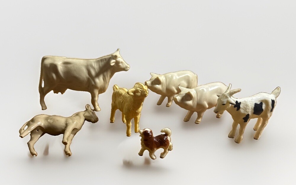 Vintage 1950’s 12 Plastic Farm Animal Figurines Lot - Cows Horses Sheep Pigs